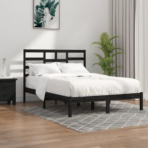 VidaXL Bedframe Massief Hout Zwart 120x190 cm - 4FT Small Double