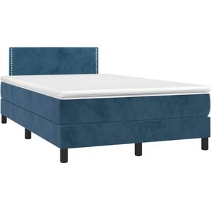 vidaXL Boxspring met matras en LED fluweel donkerblauw 120x190 cm