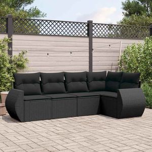 vidaXL - 5-delige - Loungeset - met - kussens - poly - rattan - zwart
