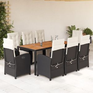 vidaXL 9-delige Tuinset poly rattan zwart