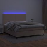 vidaXL Boxspring met matras en LED kunstleer cappuccinokleur 180x200cm