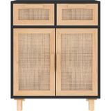 vidaXL-Dressoir-60x30x75-cm-massief-grenen-hout-en-rattan-zwart