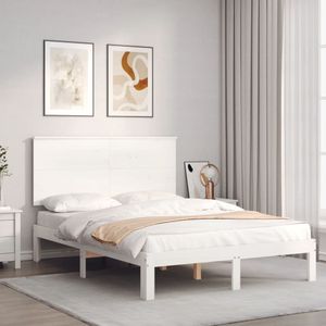 VidaXL Bedframe Hoofdbord Massief Hout Wit 120x200 cm