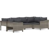 vidaXL 6-delige Loungeset met kussens poly rattan grijs