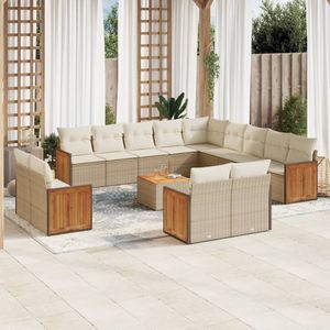 vidaXL 14-delige Loungeset met kussens poly rattan beige