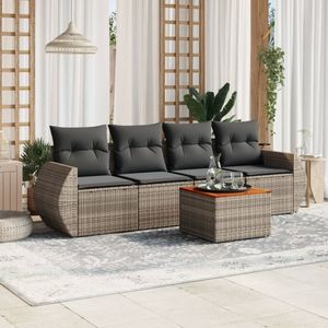 vidaXL 5-delige Loungeset met kussens poly rattan grijs