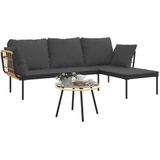 VidaXL Loungeset 3-delig met Kussens - Poly Rattan Donkergrijs