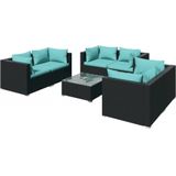 VidaXL 7-Delige Loungeset met Kussens - Poly Rattan Zwart