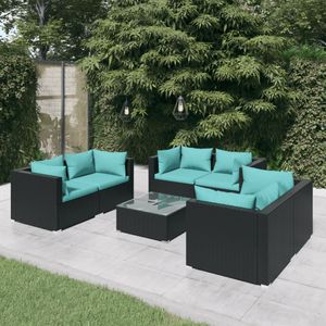 VidaXL 7-Delige Loungeset met Kussens - Poly Rattan Zwart