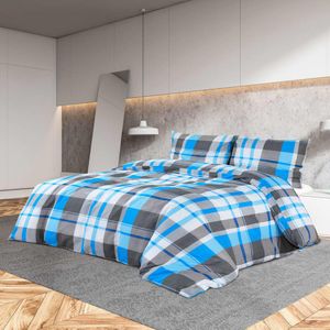 vidaXL Dekbedovertrekset 225x220 cm katoen blauw en grijs