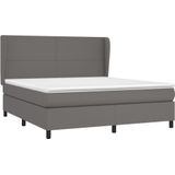 vidaXL Boxspring met matras kunstleer grijs 160x200 cm