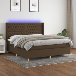 vidaXL Boxspring met matras en LED stof donkerbruin 160x200 cm