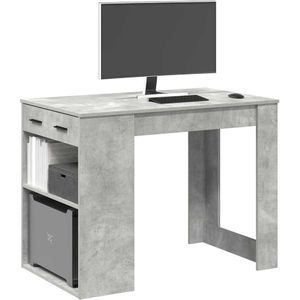 vidaXL Bureau met lade en plank 102x62x77,5 cm bewerkt hout betongrijs