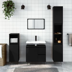 vidaXL - 3-delige - Badkamermeubelset - bewerkt - hout - zwart
