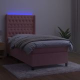 vidaXL Boxspring met matras en LED fluweel roze 90x200 cm