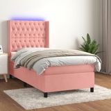 vidaXL Boxspring met matras en LED fluweel roze 90x200 cm