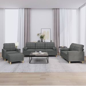 vidaXL 4-delige Loungeset met kussens stof donkergrijs