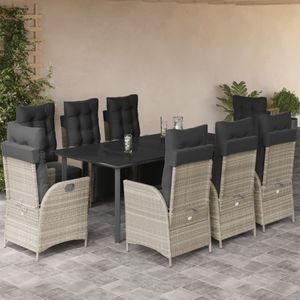 vidaXL 9-delige Tuinset met kussens poly rattan lichtgrijs