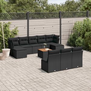 vidaXL 11-delige Loungeset met kussens poly rattan zwart