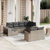 vidaXL 10-delige Loungeset met kussens poly rattan grijs