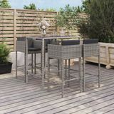 VidaXL Tuinbarset 5-delig met Kussens - Poly Rattan Grijs