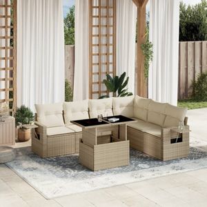 vidaXL 7-delige Loungeset met kussens poly rattan beige