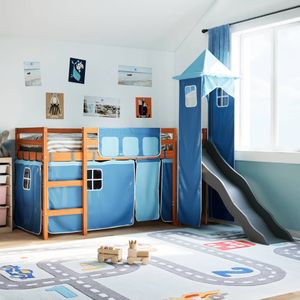 vidaXL Kinderhoogslaper met toren 80x200 cm massief grenenhout blauw