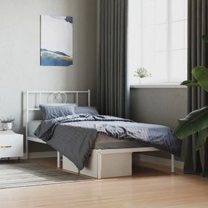 vidaXL - Bedframe - met - hoofdbord - metaal - wit - 107x203 - cm