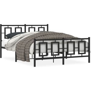 vidaXL Bedframe met hoofd- en voeteneinde metaal zwart 135x190 cm