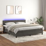 vidaXL Boxspring - Matras en LED - Fluweel - Donkergrijs - 180x200 cm