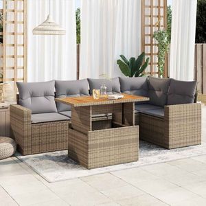 vidaXL 6-delige Loungeset met kussens poly rattan beige