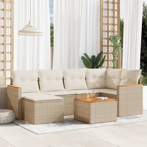 vidaXL 7-delige Loungeset met kussens poly rattan beige