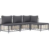 VidaXL Loungeset 4-delig met Kussens - Poly Rattan Antracietkleurig