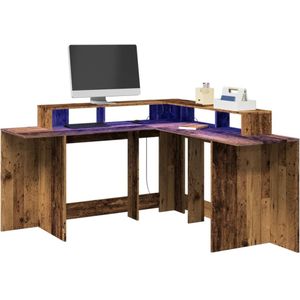 vidaXL Bureau met LED-verlichting 152x152x91 cm bewerkt hout oud hout