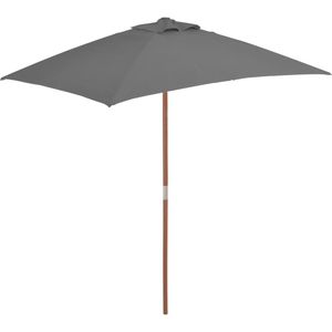 <p>Deze elegante parasol is de perfecte keuze om wat schaduw te creëren en jezelf te beschermen tegen schadelijke uv-straling. Het parasoldoek is gemaakt van uv-beschermend en anti-vervagend polyester, waardoor het optimale bescherming biedt tegen de zon en gemakkelijk schoon te maken is.</p>
<p>Met een paaldiameter van 38 mm kan de parasol in een bestaande voet of in het midden van een tafel geplaatst worden. De sterke houten paal en de 6 duurzame baleinen zorgen voor stabiliteit en duurzaamheid.</p>
<p>Deze tuinparasol kan eenvoudig geopend en gesloten worden dankzij het eenvoudige katrolsysteem. Het product is ook eenvoudig te monteren.</p>
<p>Let op, wij adviseren om het doek te behandelen met een waterdichtmakende spray als het wordt blootgesteld aan zware regenval.</p>
<ul>
  <li>Kleur doek: antraciet</li>
  <li>Materiaal frame: gelamineerd bamboe en hardhout</li>
  <li>Materiaal hoes: stof</li>
  <li>Totale afmetingen: 150 x 200 x 235 cm (B x D x H)</li>
  <li>Diameter paal: 38 mm</li>
  <li>Met ventilatiegat</li>
  <li>Met 6 baleinen</li>
  <li>Beschikt over een enkelvoudig katrolsysteem</li>
</ul>