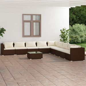 vidaXL 10-delige Loungeset met kussens poly rattan bruin