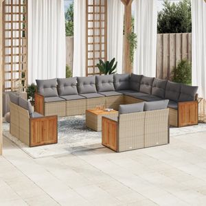 vidaXL 14-delige Loungeset met kussens poly rattan beige