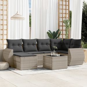 vidaXL 7-delige Loungeset met kussens poly rattan lichtgrijs