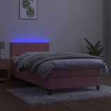 vidaXL-Boxspring-met-matras-en-LED-fluweel-roze-90x200-cm