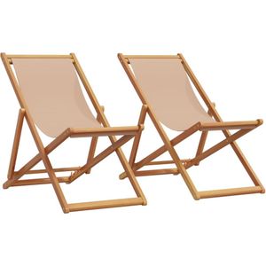 vidaXL Strandstroelen 2 st inklapbaar stof en massief hout taupe