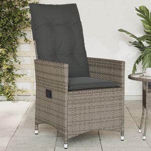 vidaXL Tuinstoel verstelbaar met kussens poly rattan grijs