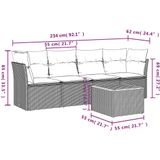 vidaXL 5-delige Loungeset met kussens poly rattan grijs