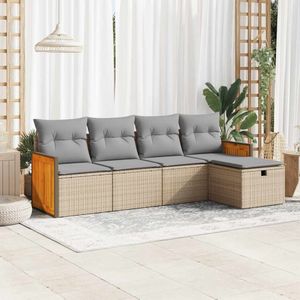 vidaXL 5-delige Loungeset met kussens poly rattan beige