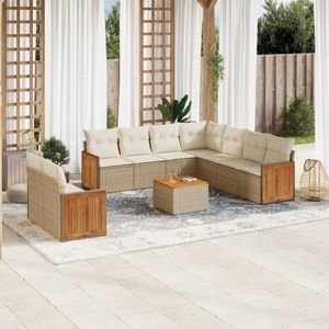 vidaXL 10-delige Loungeset met kussens poly rattan beige