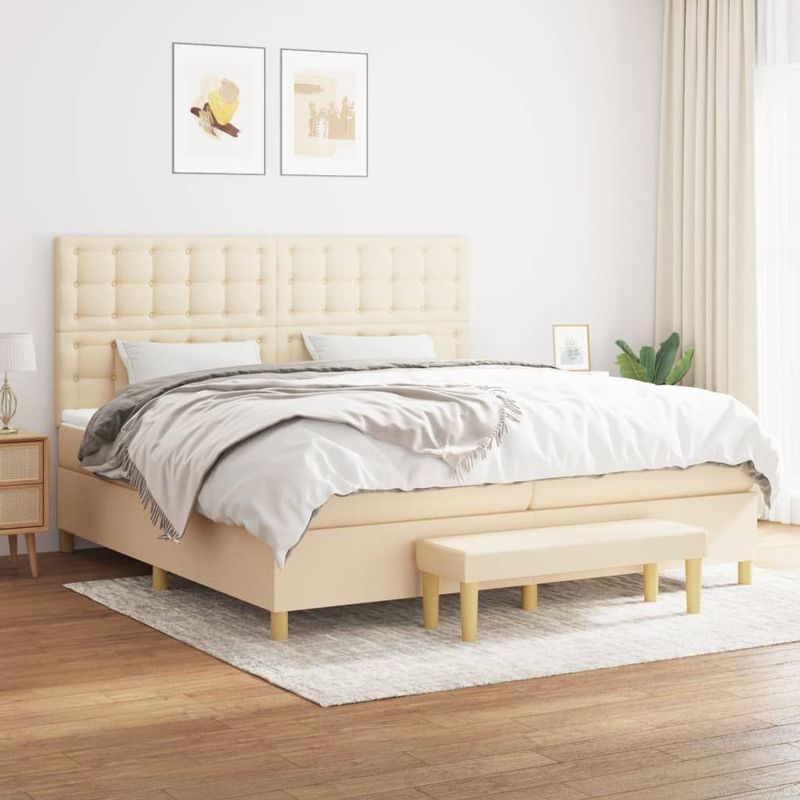 vidaXL Boxspring met matras stof crèmekleurig 200x200 cm