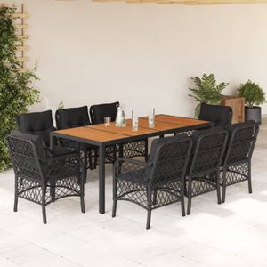 vidaXL 9-delige Tuinset poly rattan zwart