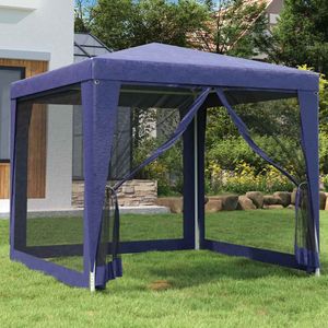 vidaXL - Partytent - met - 4 - mesh - zijwanden - 2,5x2,5 - m - HDPE - blauw