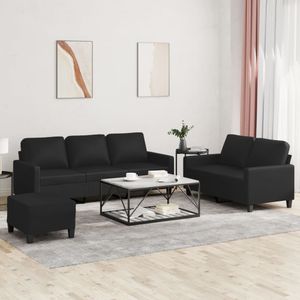 vidaXL 3-delige Loungeset met kussens kunstleer zwart