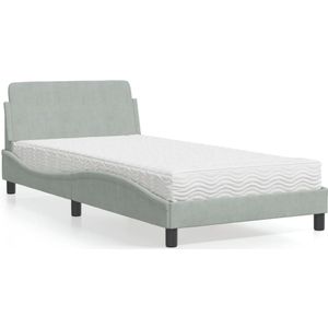 vidaXL Bed met matras fluweel lichtgrijs 100x200 cm