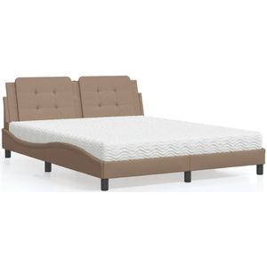 vidaXL Bed met matras kunstleer cappuccinokleurig 160x200 cm